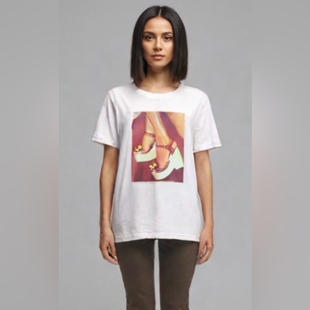 Fiorucci White Tee with Pastel Shoe Graphic